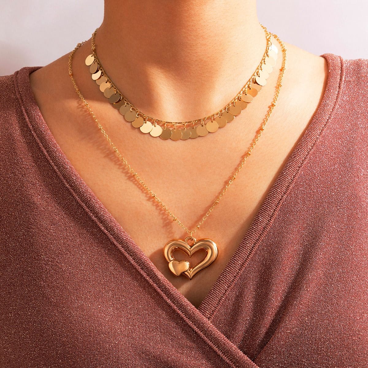 Love Heart Chain Pendant, Multilevel Heart Necklace For Women, Vintage Simulated Gold Pendant, Double Layer Choker Necklace, Heart Charms Long Chain Necklace Love Heart Chain Pendant, Multilevel Heart Necklace For Women, Vintage Simulated Gold Pendant, Double Layer Choker Necklace, Heart Charms Long Chain Necklace